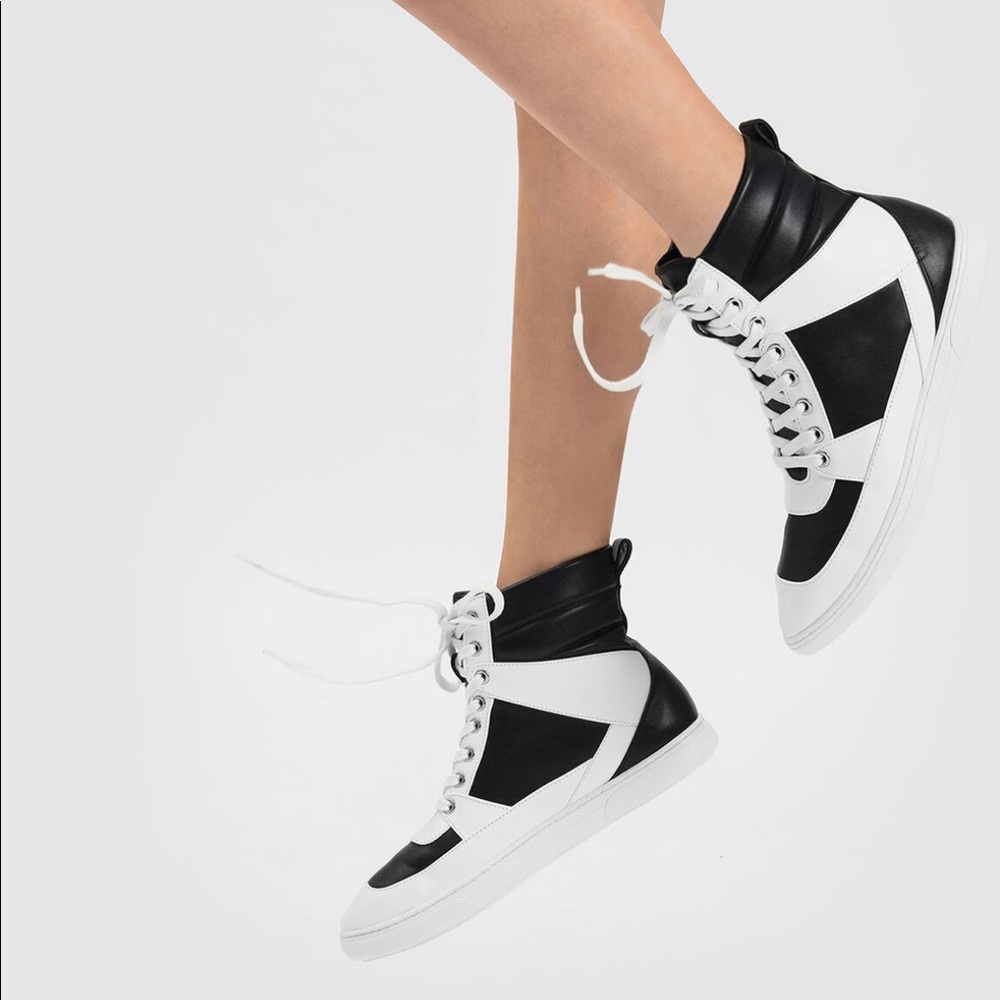 Charles & Keith black & white high top sneakers w/ pointed toe size 9 new in box